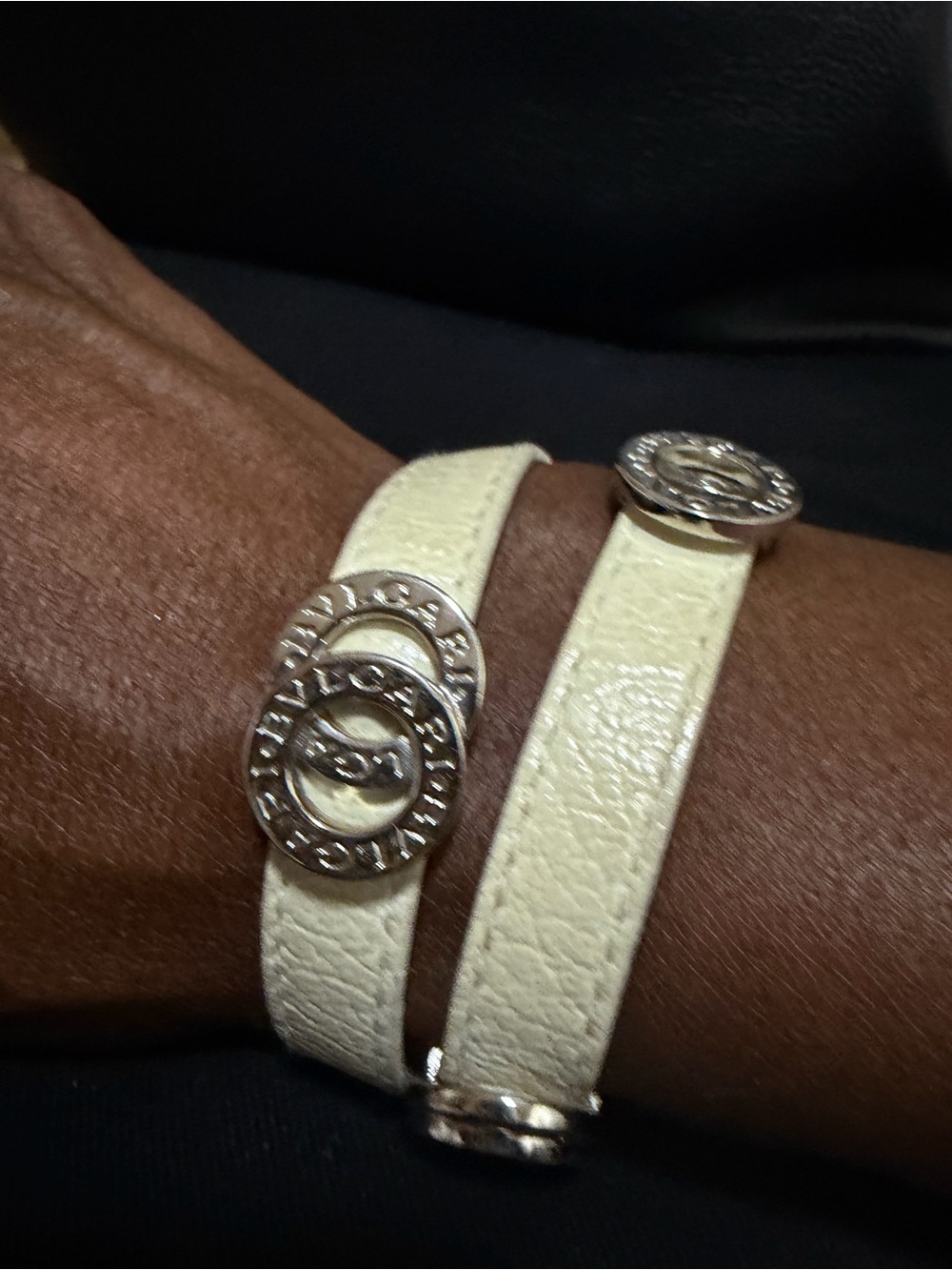 Bulgari White Leather Bracelet W/ Silver Accent